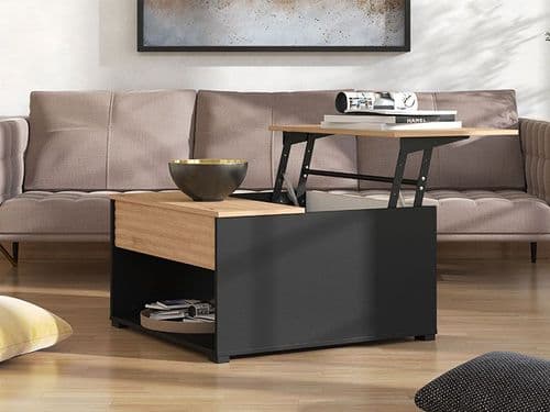 Taranto Artisan Oak Effect And Black Lift Up Storage Coffee Table - 11013077 S/O