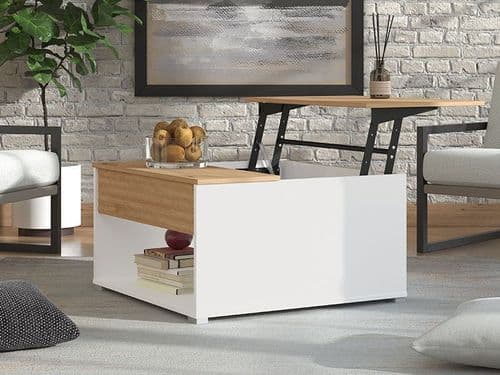 Taranto Artisan Oak Effect And White Lift Up Storage Coffee Table - 11013076 S/O
