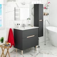 Tello 800mm Anthracite Grey And Oak Effect Bathroom Vanity Cabinet with Sink And Mirror -305401Z/SO