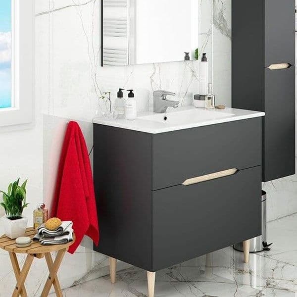 Tello 800mm Anthracite Grey And Oak Effect Bathroom Vanity Cabinet with Sink And Mirror -305401Z/SO