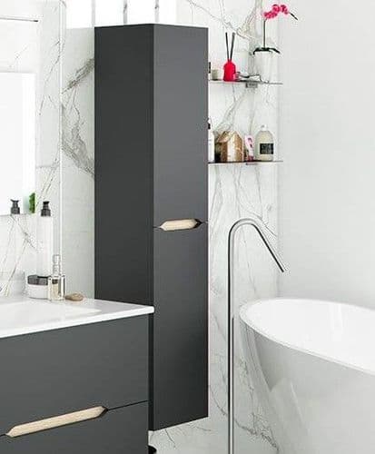 Tello Anthracite Grey And Oak Effect 2 Door Wall Mounted Floating Bathroom Storage Cupboard-305405Z