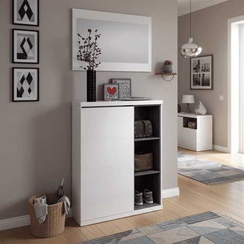 Tendi White and Grey Shoe Storage Cupboard with Mirror 2919