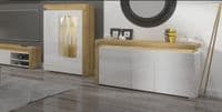 Theo Large Modern Oak and White Gloss 3 Door Sideboard With Lights - THK-1 - N8C