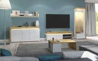 Theo Large Modern Oak and White Gloss 3 Door Sideboard With Lights - THK-1 - N8C