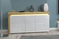 Theo Large Modern Oak and White Gloss 3 Door Sideboard With Lights - THK-1 - N8C