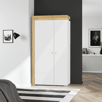 Theo White High Gloss And Oak 2 Door Wardrobe With Shelves and LED Lights - THS-2-N8C