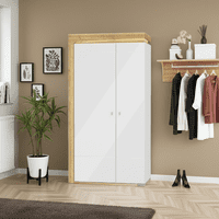 Theo White High Gloss And Oak 2 Door Wardrobe With Shelves and LED Lights - THS-2-N8C