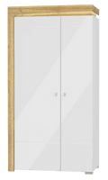 Theo White High Gloss And Oak 2 Door Wardrobe With Shelves and LED Lights - THS-2-N8C