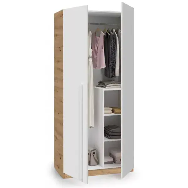 Todibo Oak Effect & White 2 Door Wardrobe - 017437W - S/O