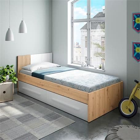 Todibo Oak Effect & White Single Bed With 2 Drawers - 017436W - S/O