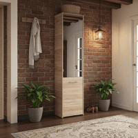 Tokyo Oak Effect Mirrored 1 Door 30 Pair Tall Slim Shoe Cabinet Cupboard - 11011486 RZ