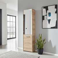 Tokyo Oak Effect Mirrored 1 Door 30 Pair Tall Slim Shoe Cabinet Cupboard - 11011486 RZ