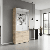 Tokyo Oak Effect Mirrored Door 50 Pair Large Shoe Cabinet Cupboard - 11011489