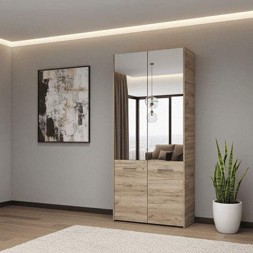 Tokyo Oak Effect Mirrored Door 50 Pair Large Shoe Cabinet Cupboard - 11011489