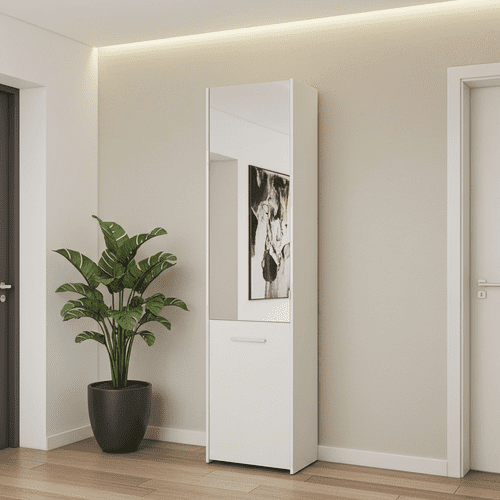 Tokyo White Mirrored 1 Door 30 Pair Tall Slim Shoe Cabinet Cupboard - 11012393 RZ