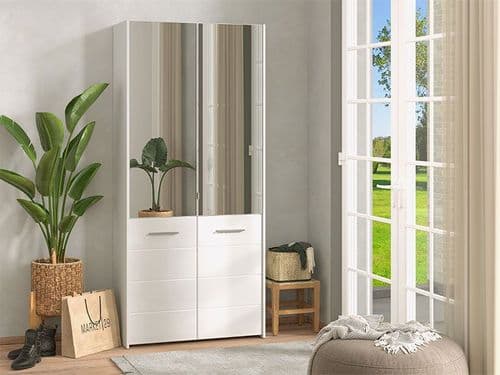 Tokyo White Mirrored Door 50 Pair Large Shoe Cabinet Cupboard - 11011484 RZ