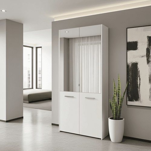 Tokyo White Mirrored Door 50 Pair Large Shoe Cabinet Cupboard - 11011487 RZ