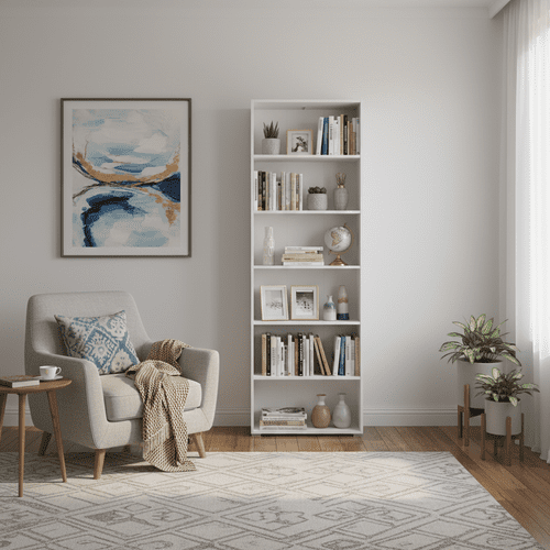 Tomar White Slim 211.5cm Tall Bookcase Bookshelf Shelving Unit - 11011440