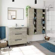 Torres 800mm Grey Wood Effect 3 Drawer Bathroom Vanity Cabinet with Sink And Mirror -305423c/SO