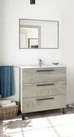 Torres 800mm Grey Wood Effect 3 Drawer Bathroom Vanity Cabinet with Sink And Mirror -305423c/SO