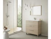 Torres 800mm Oak Effect 3 Drawer Bathroom Vanity Cabinet with Sink And Mirror -305423R/SO