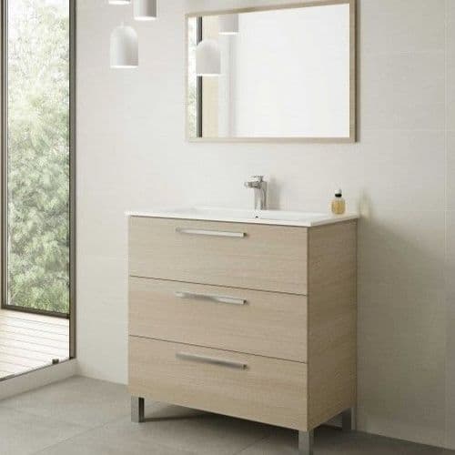 Torres 800mm Oak Effect 3 Drawer Bathroom Vanity Cabinet with Sink And Mirror -305423R/SO