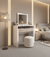 Tressa White with Oak Extending Console Dressing Table - Simple Desk