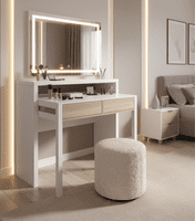 Tressa White with Oak Extending Console Dressing Table - Simple Desk