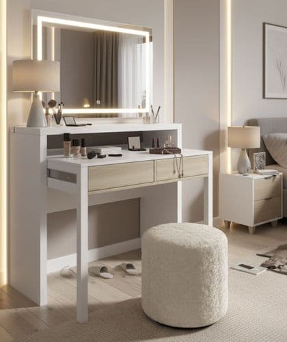 Tressa White with Oak Extending Console Dressing Table - Simple Desk