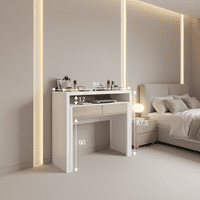 Tressa White with Oak Extending Console Dressing Table - Simple Desk