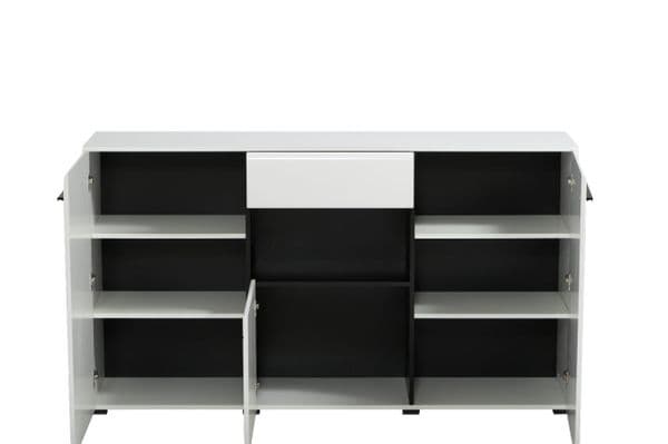Trinity Large Tall Sideboard in White Gloss and Black With Drawers and Cupboards
