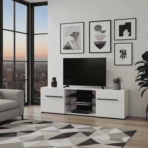 Trinity Large Tall White Gloss TV Cabinet for upto 65inch TV