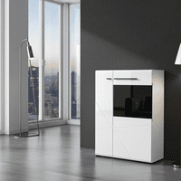 Trinity Short Low Display Cabinet In White Gloss with Black