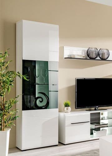 Trinity Tall White Gloss and Black Display Cabinet with Glass Door