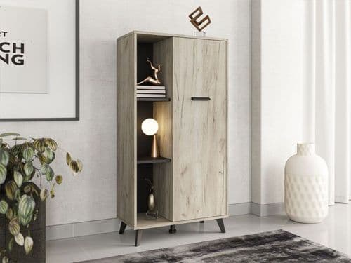 Umbria Grey Oak Effect And Black Low Narrow Sideboard - 11008864 S/O