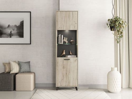 Umbria Grey Oak Effect And Black Tall Display Cabinet - 11008862 S/O