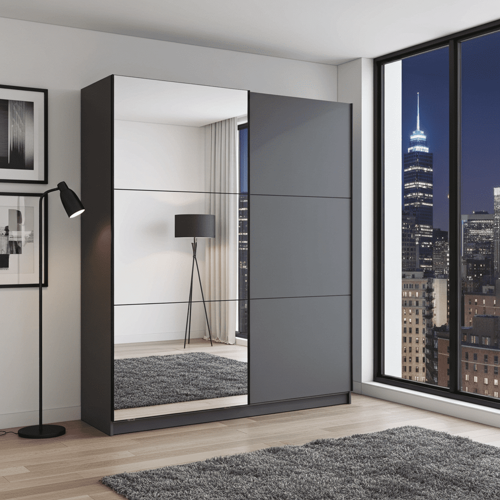 Valenca Grey And Mirrored Sliding Door Wardrobe 180cm 11011120 Valenca Grey And Mirrored Sliding Door Wardrobe 180cm 11011120