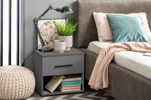 Valenca Grey Bedside Cabinet With 1 Drawer and Open shelf (PAIR) - 11008340