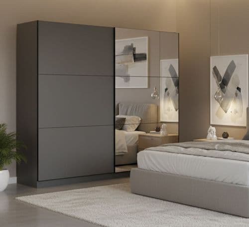 Valenca Large Grey And Mirrored Sliding Door Wardrobe 220cm