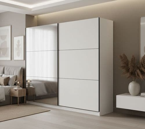 Valenca Large White And Mirrored Sliding Door Wardrobe 220cm