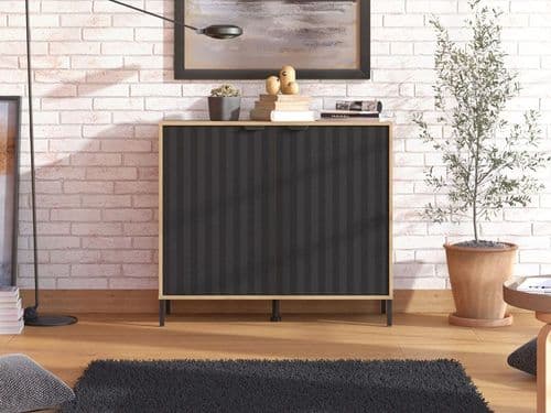 Vandea Artisan Oak Effect And Black Small Compact 2 Door Sideboard - 11013747 RZ
