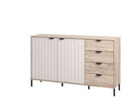 Vandea Grey Oak Effect And Cashmere Slatted 157cm 2 Door 4 Drawer Sideboard - 11013385 RZ