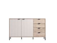 Vandea Grey Oak Effect And Cashmere Slatted 157cm 2 Door 4 Drawer Sideboard - 11013385 RZ