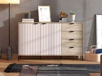 Vandea Grey Oak Effect And Cashmere Slatted 157cm 2 Door 4 Drawer Sideboard - 11013385 RZ