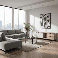 Vandea Grey Oak Effect And Cashmere Slatted 182cm Wide TV Unit Cabinet With Storage 11013565 RZ