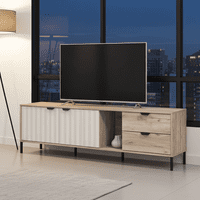 Vandea Grey Oak Effect And Cashmere Slatted 182cm Wide TV Unit Cabinet With Storage 11013565 RZ