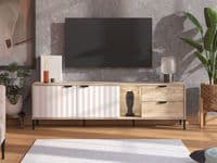 Vandea Grey Oak Effect And Cashmere Slatted 182cm Wide TV Unit Cabinet With Storage 11013565 RZ