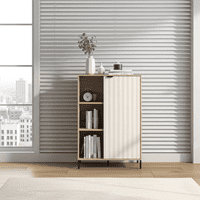 Vandea Grey Oak Effect And Cashmere Slatted Short Display Unit Sideboard - 11013843 RZ