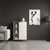 Vandea Grey Oak Effect And Cashmere Slatted Short Display Unit Sideboard - 11013843 RZ