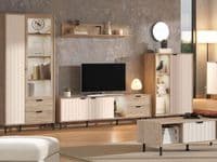 Vandea Grey Oak Effect And Cashmere Slatted Short Display Unit Sideboard - 11013843 RZ